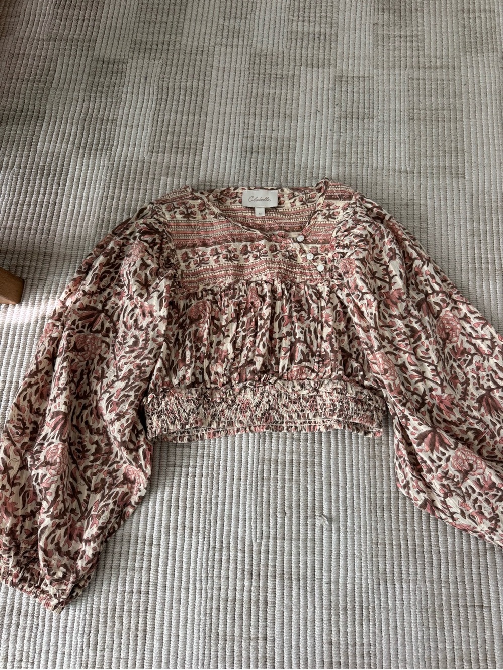 Cleobella Pink Floral Cropped Peasant Blouse